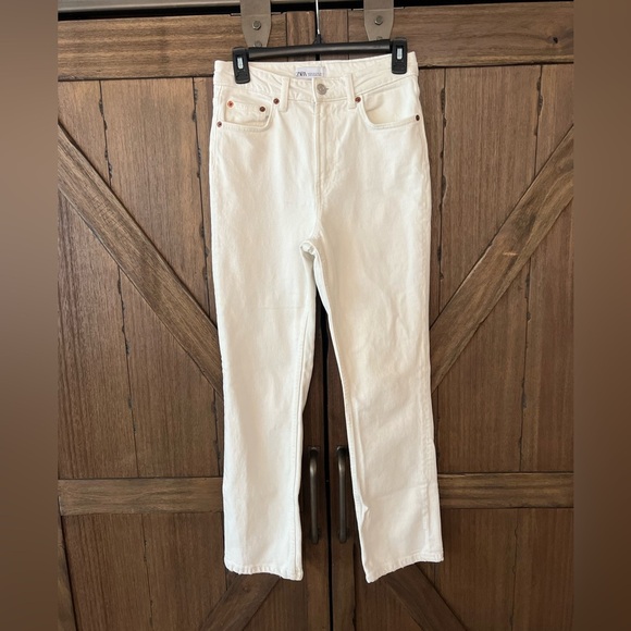 Zara High Rise Straight Leg Denim Off White Size 4 - Picture 1 of 6